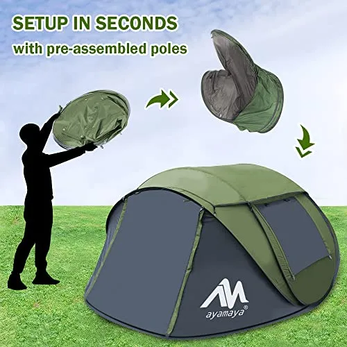 AYAMAYA Pop Up Tent 4 Person Tents for Camping with Skylight