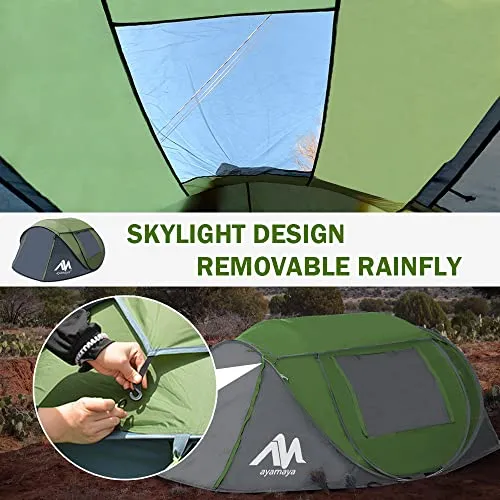 AYAMAYA Pop Up Tent 4 Person Tents for Camping with Skylight