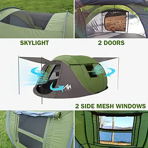 AYAMAYA Pop Up Tent 4 Person Tents for Camping with Skylight
