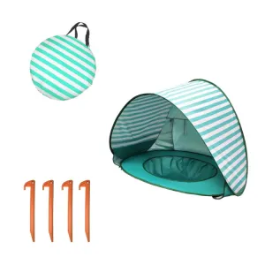 Baby Beach Tent With Pool Portable Foldable Sunshelter, Color: Lake Green Stripe
