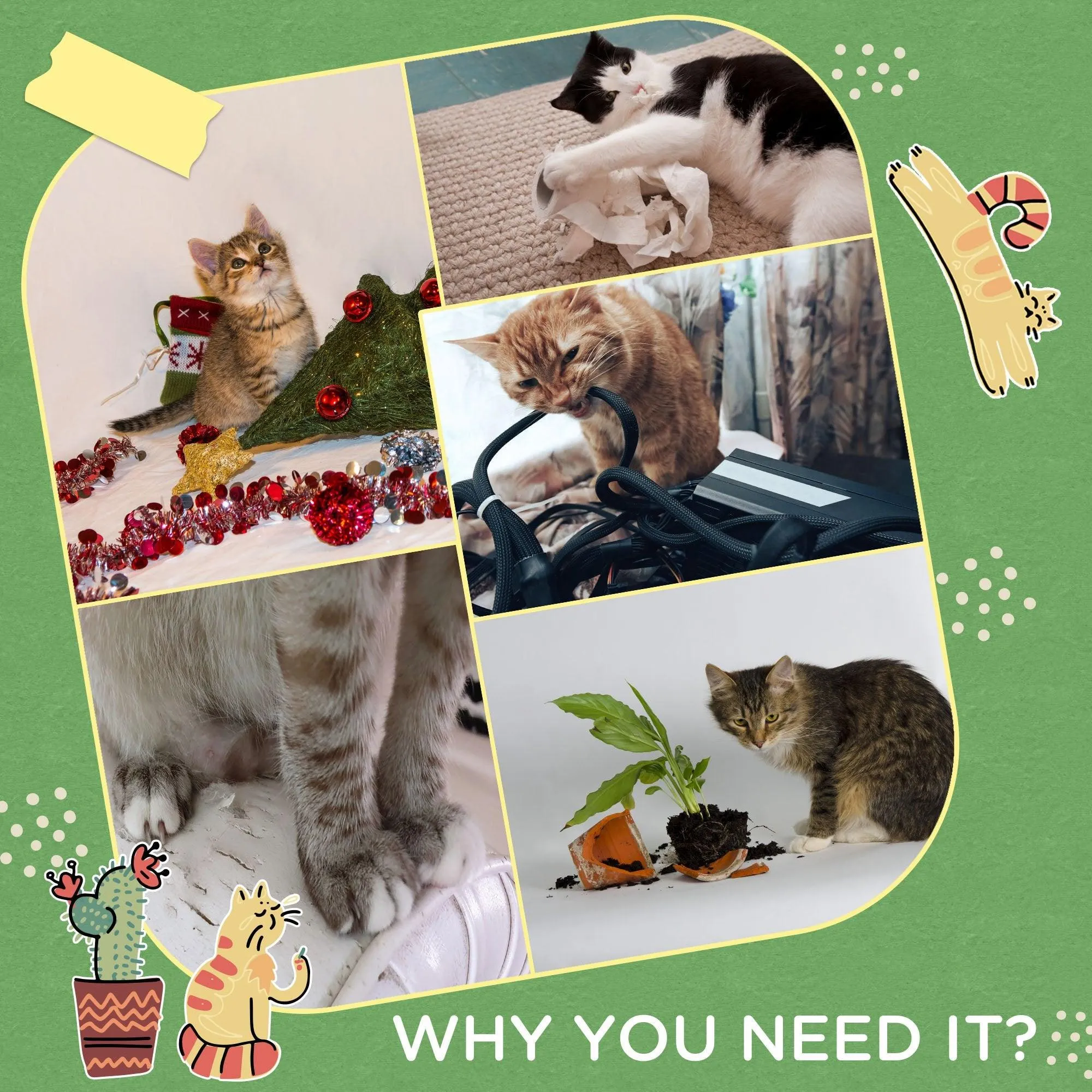 Cactus Cat Tree w/ Scratching Post, Condo, Toy, 78cm - Green