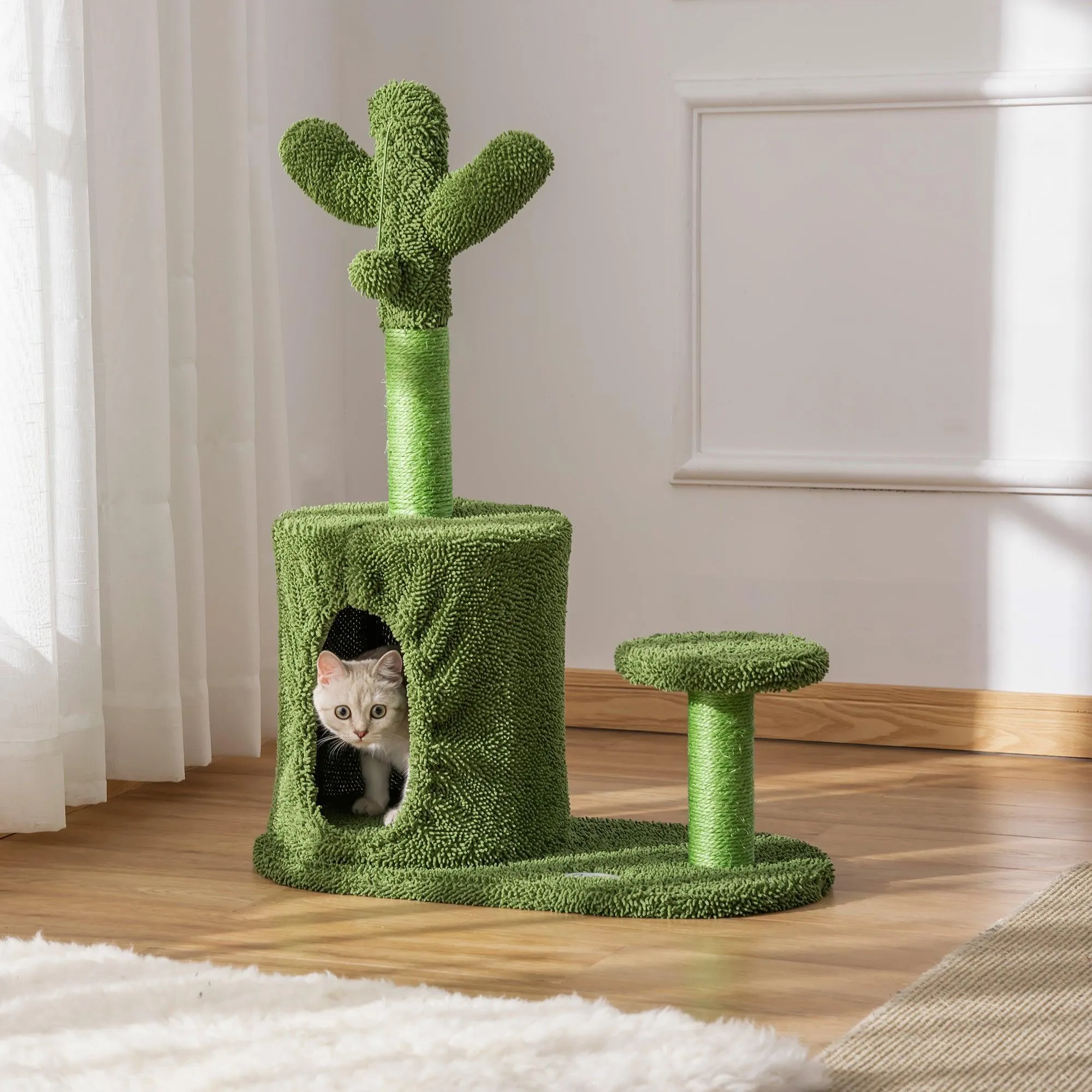 Cactus Cat Tree w/ Scratching Post, Condo, Toy, 78cm - Green