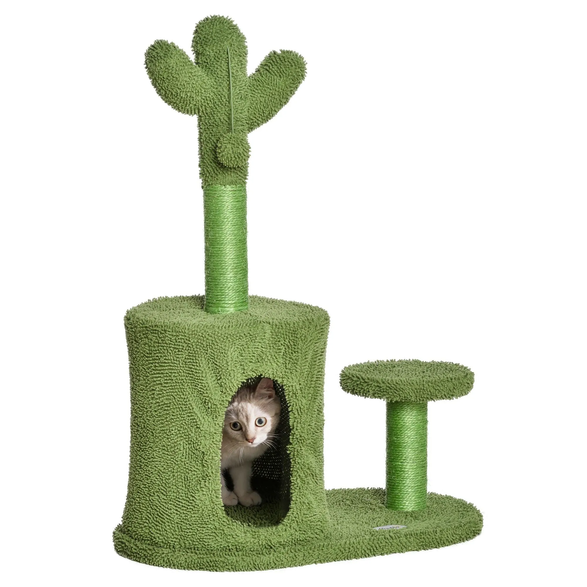Cactus Cat Tree w/ Scratching Post, Condo, Toy, 78cm - Green