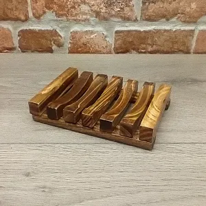 Dark Wood Ribbed Rectangle Soap Rack Soap Dish
