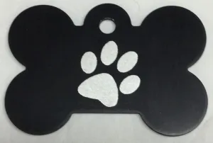 ID Tag - Large Black Bone with Paw