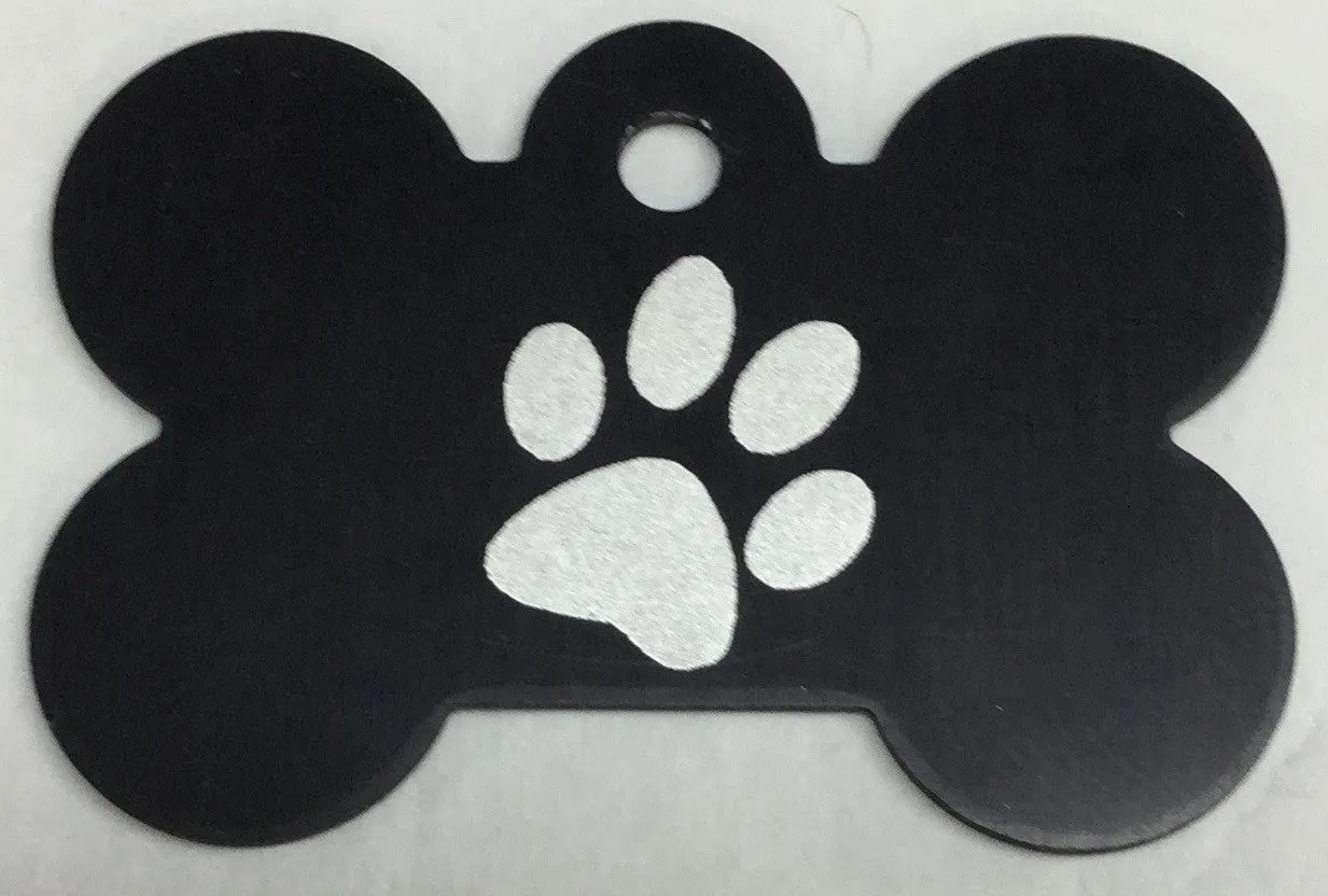 ID Tag - Large Black Bone with Paw