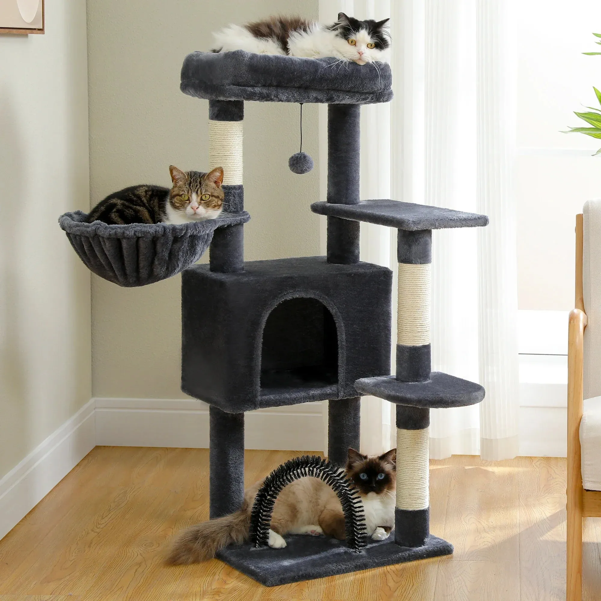 Indoor Cat Tree Tower with Self Groomer