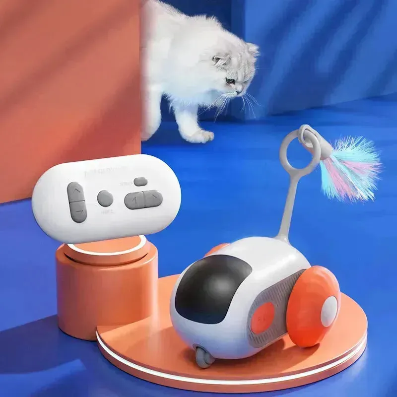Interactive Remote-Controlled Sports Car Cat Toy with Feathers