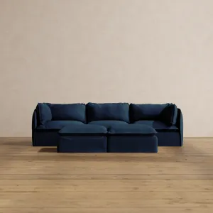 Modular Washable 3-Seater   Bench Ottoman in Sumi | Deluxe  Seat | Cloud Pillow