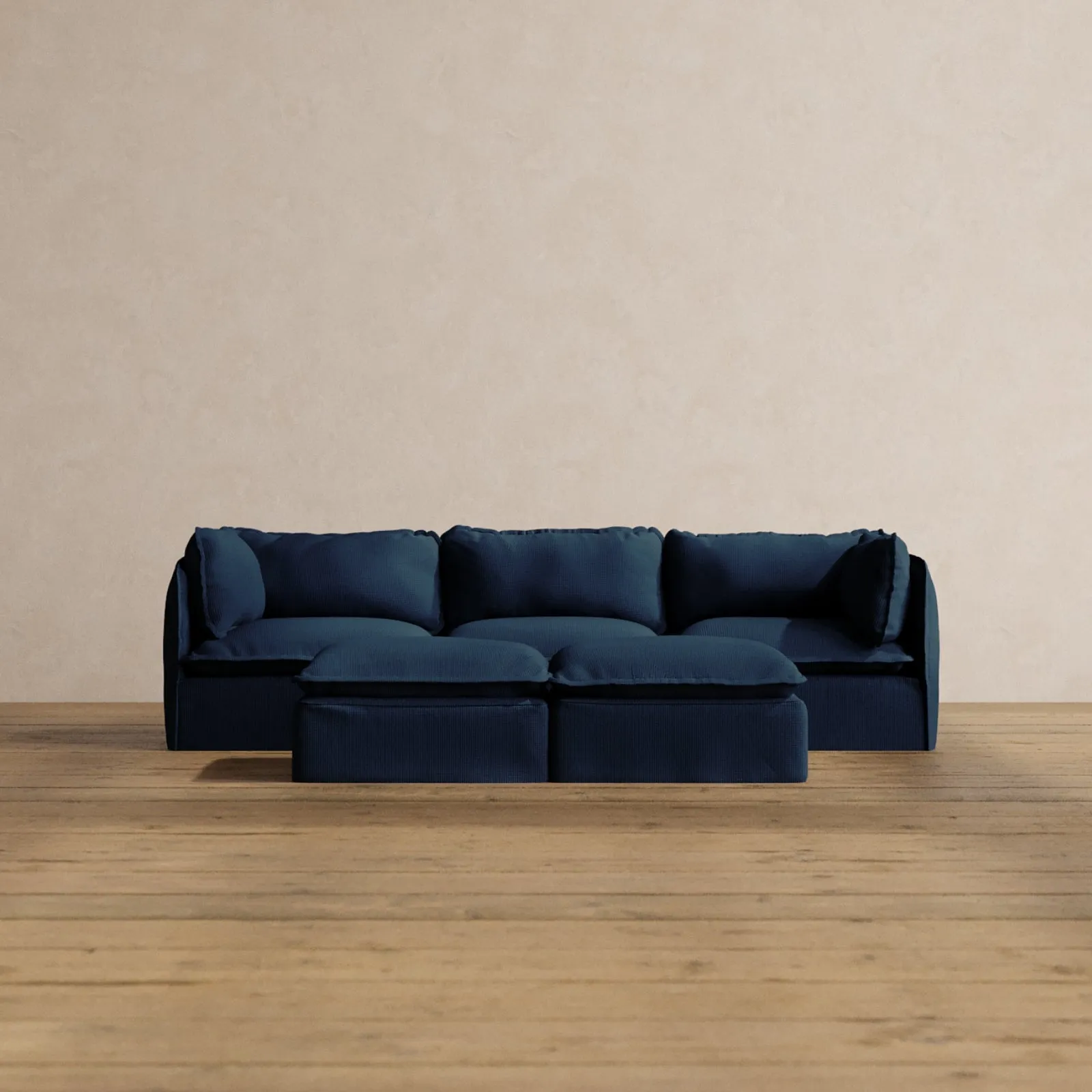 Modular Washable 3-Seater   Bench Ottoman in Sumi | Deluxe  Seat | Cloud Pillow