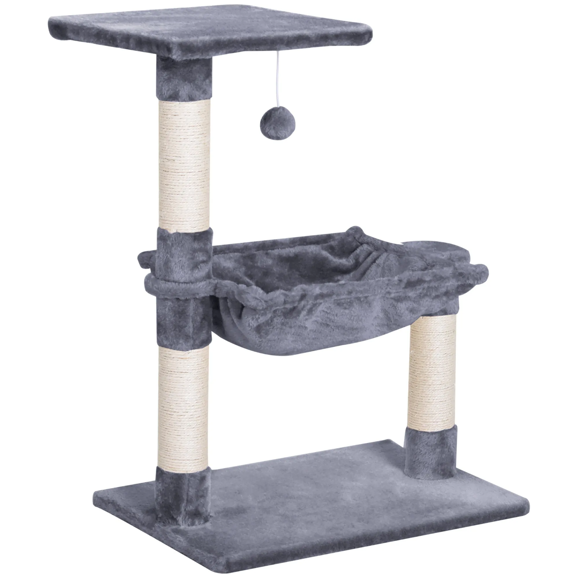 PawHut Cat Activity Tree Kitten Play Tower Palace Two-Tier Scratching Grey