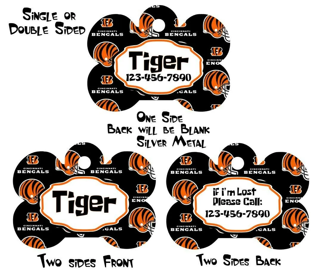 Pet ID Tag Bengals Personalized Custom Double Sided Pet Tag w/name & number Petcollarshandmade