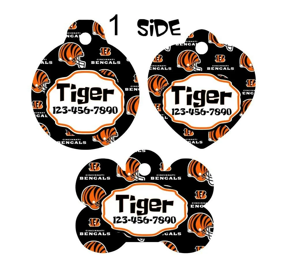 Pet ID Tag Bengals Personalized Custom Double Sided Pet Tag w/name & number Petcollarshandmade