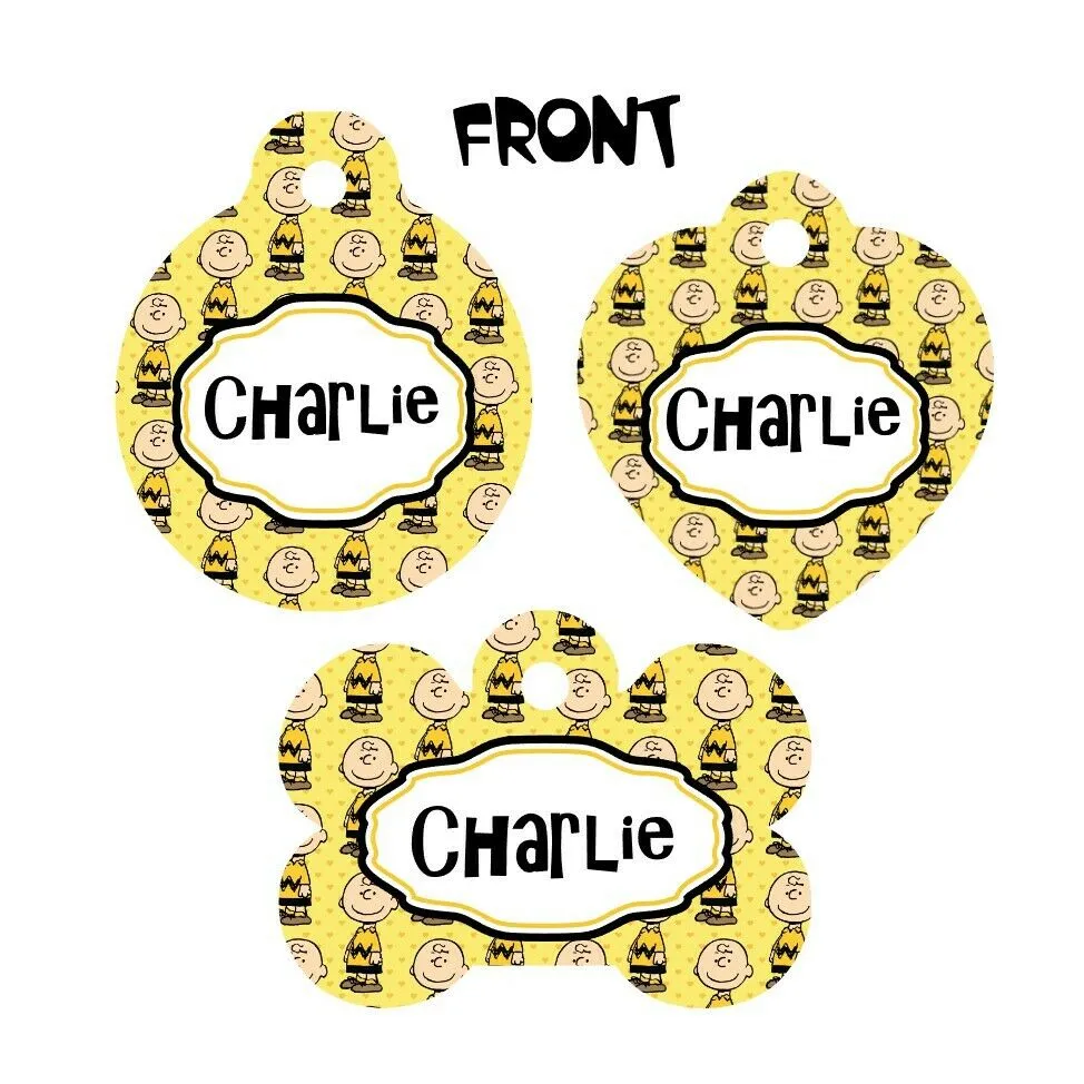 Pet ID Tag Peanuts Charlie Brown Personalized Custom Double Sided Pet Tag name Petcollarshandmade