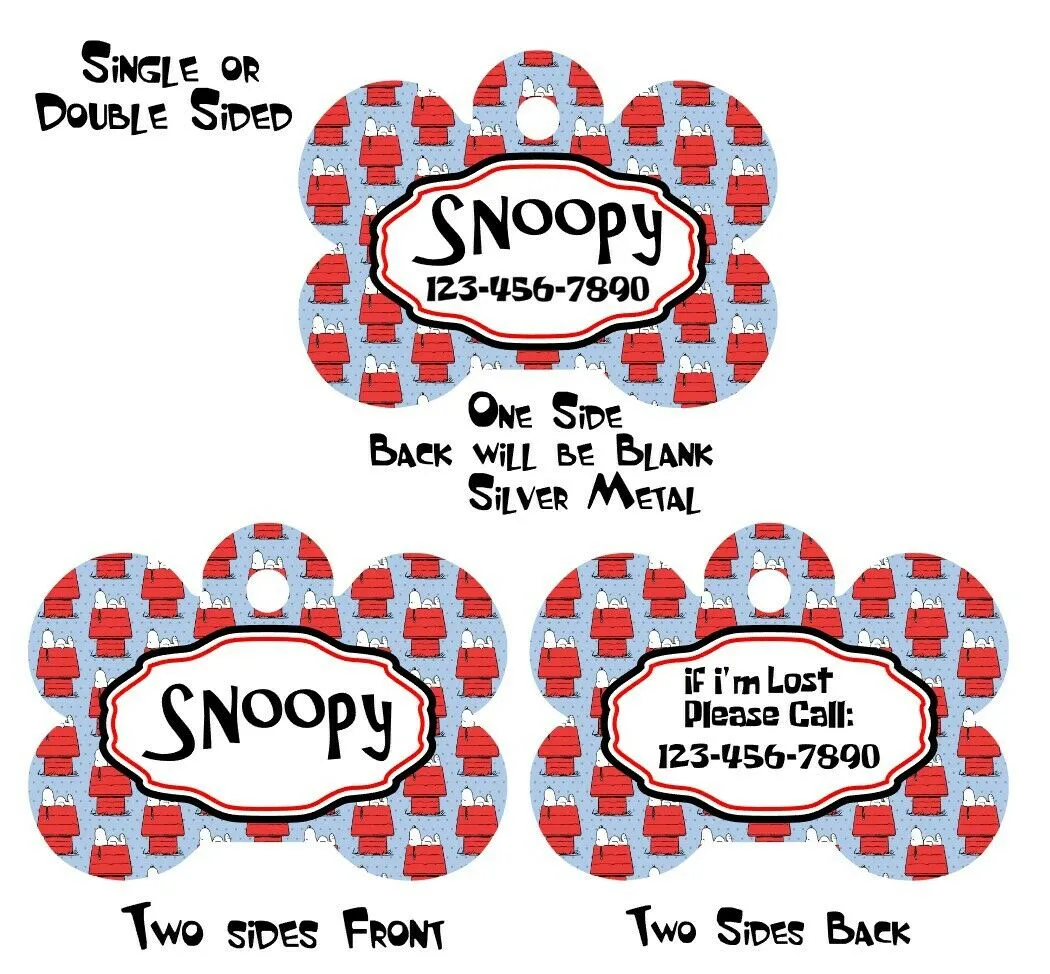 Pet ID Tag Peanuts Charlie Brown Personalized Custom Double Sided Pet Tag name Petcollarshandmade