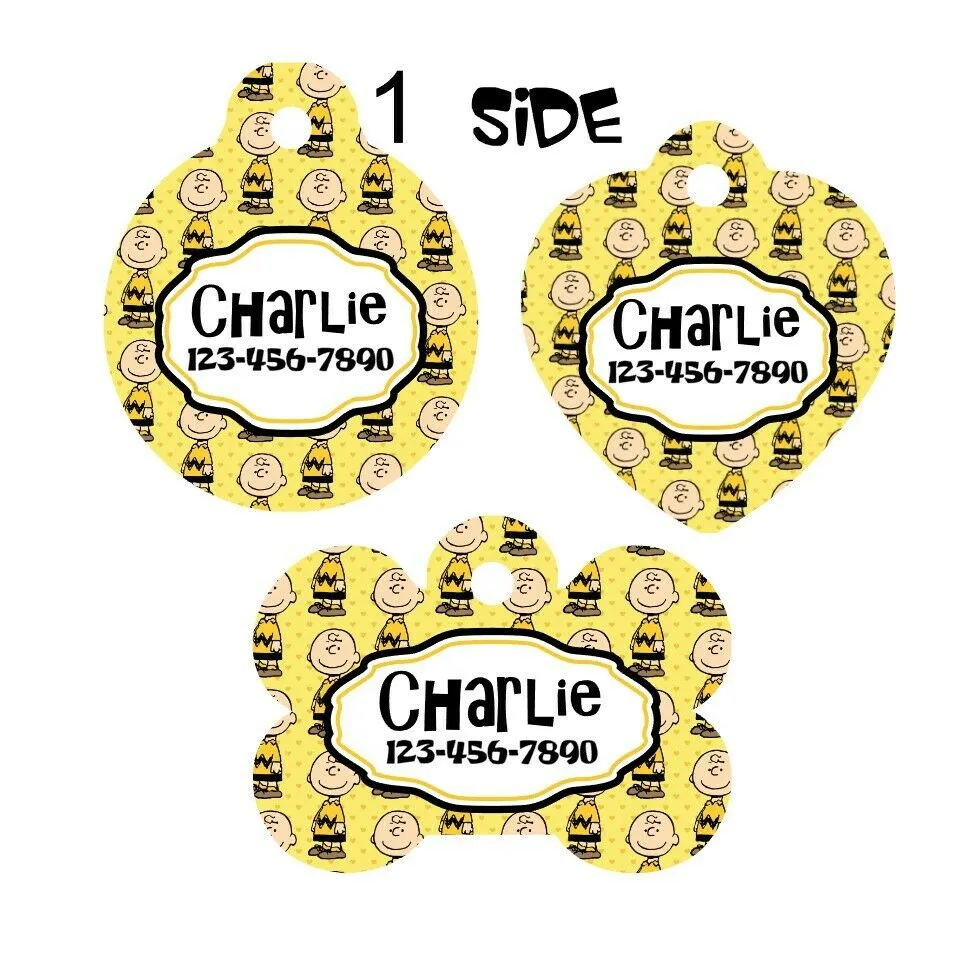 Pet ID Tag Peanuts Charlie Brown Personalized Custom Double Sided Pet Tag name Petcollarshandmade