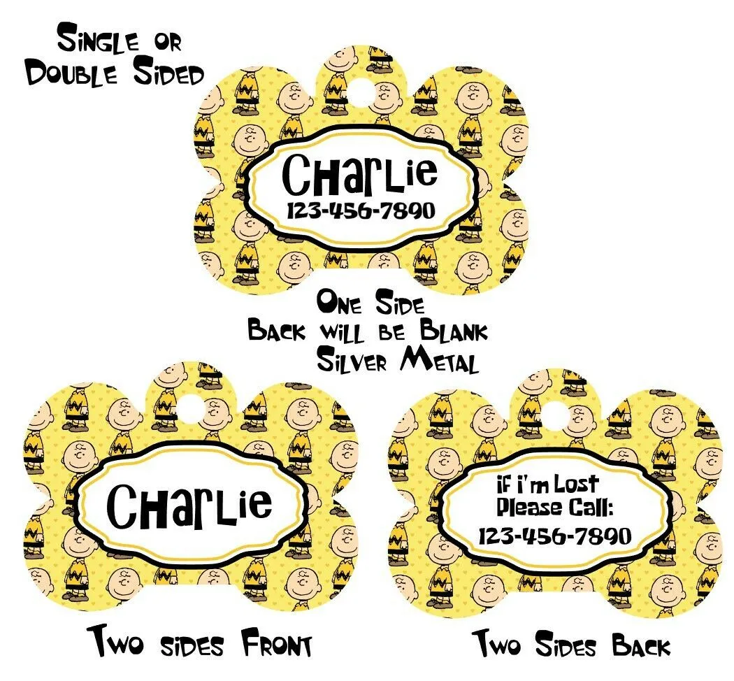 Pet ID Tag Peanuts Charlie Brown Personalized Custom Double Sided Pet Tag name Petcollarshandmade
