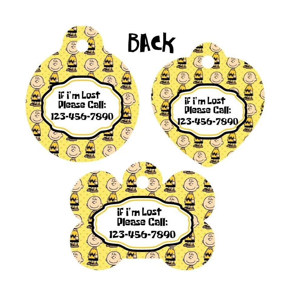 Pet ID Tag Peanuts Charlie Brown Personalized Custom Double Sided Pet Tag name Petcollarshandmade