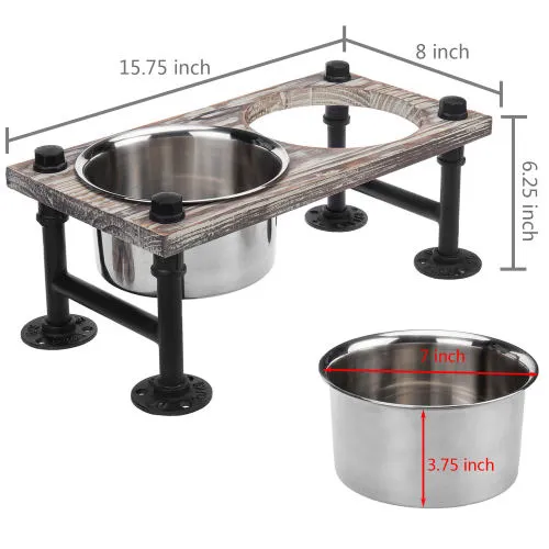 Torched Wood and Industrial Style Pipe Dog Feeder with Stand