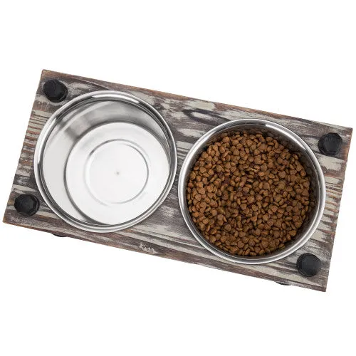 Torched Wood and Industrial Style Pipe Dog Feeder with Stand